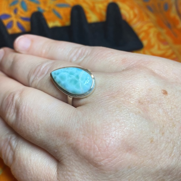 Solid Sterling Silver Larimar Ring - Picture 2 of 4